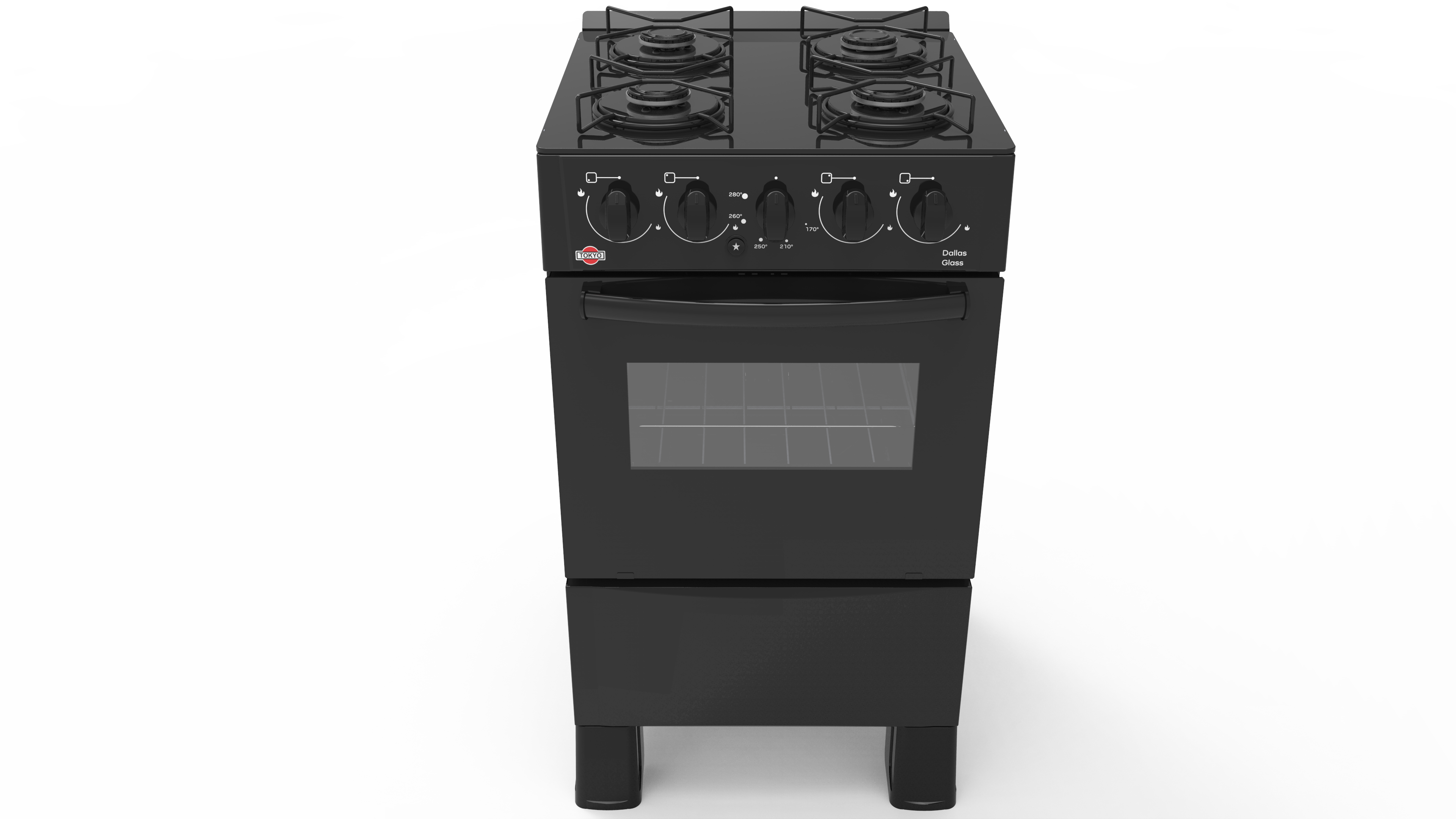 COCINA A GAS TOKYO DALLAS GLASS NEGRA 4H C/ENCENDIDO HORNO LIMPIA FACIL