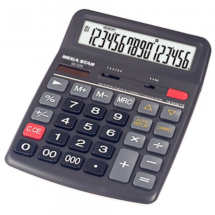 CALCULADORA A PILA AA + SOLAR 16 DIG NEGRO