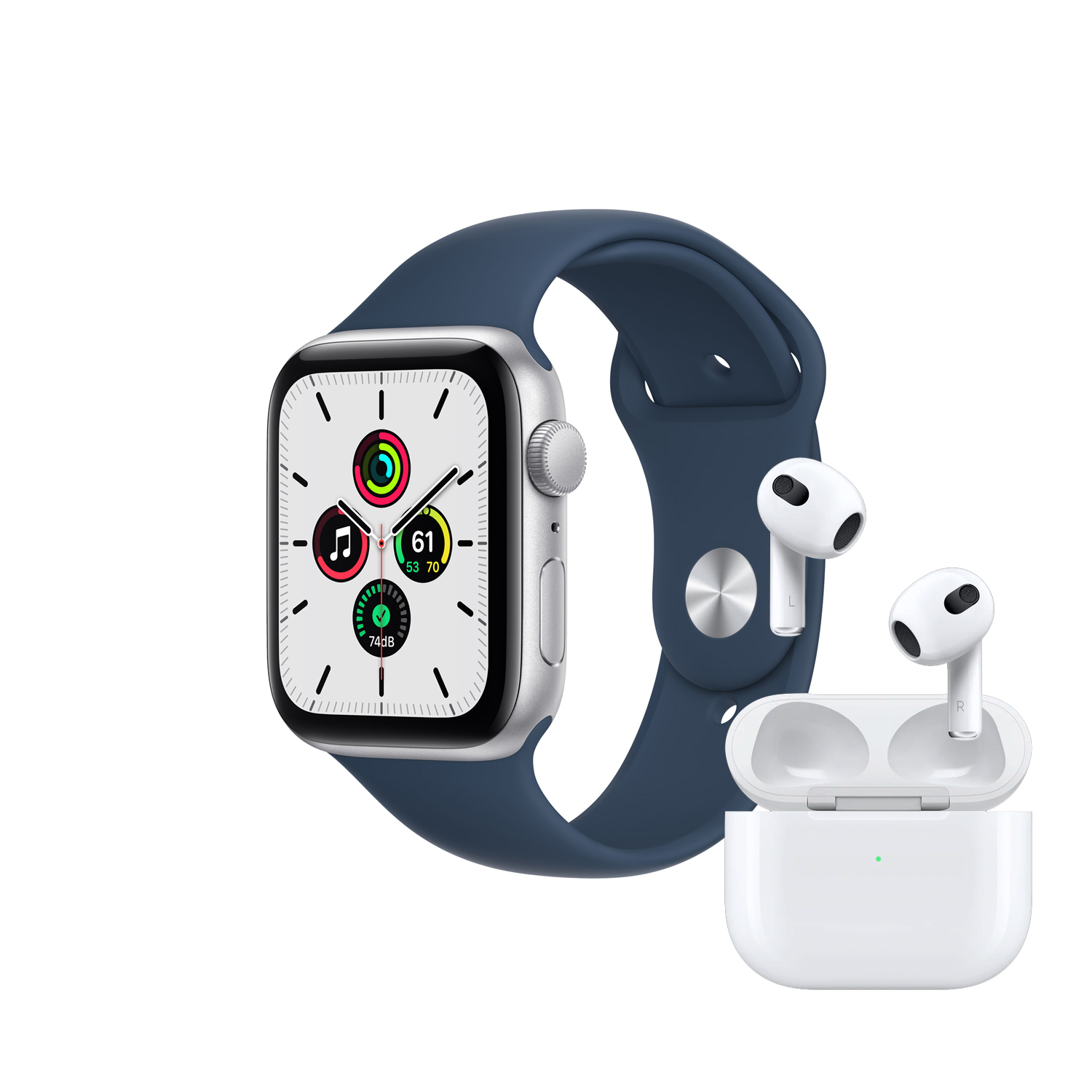 Apple, Watch SE 44MM +AirPods 3° Gen, GPS, Silver Aluminum Case, + Abyss  Blue Sport Band, HWTAPP560 - Yasui
