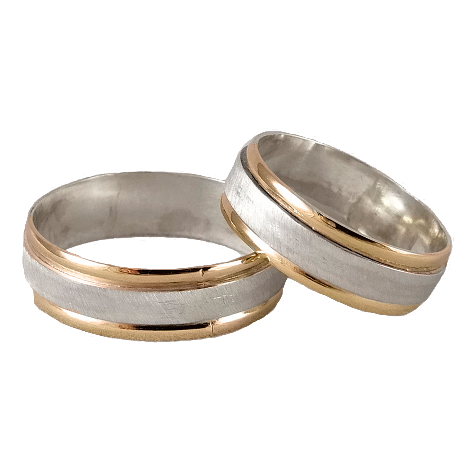 PAR DE ALIANZAS DE PLATA CON APLIQUE EN ORO MODELO DOS CAPAS CON ARENADO