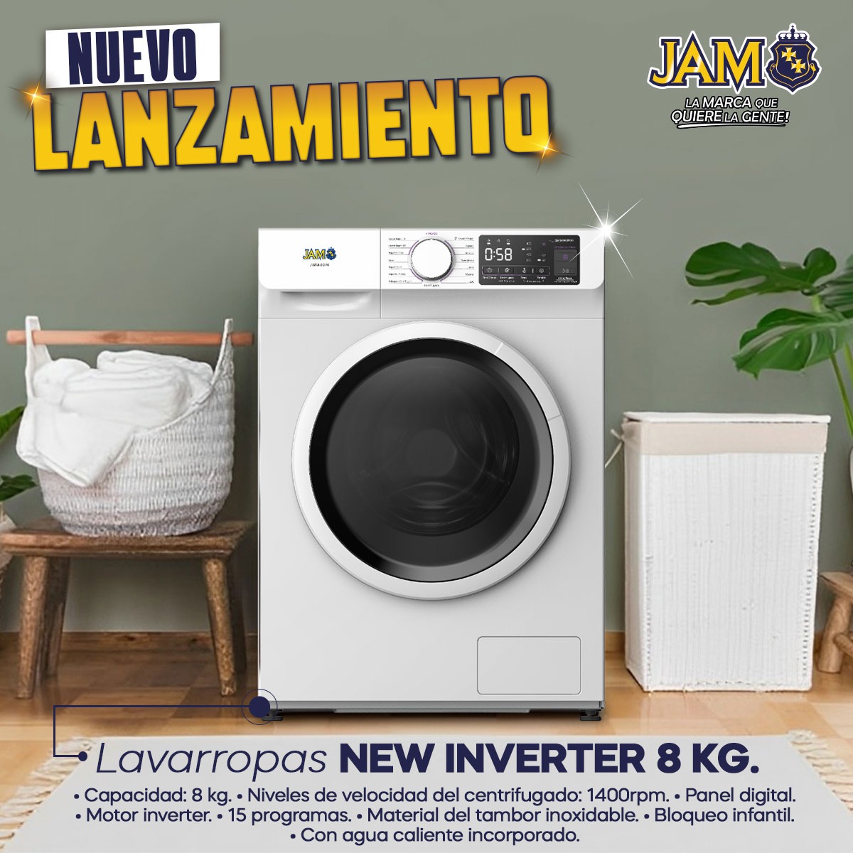 Lavarropas JAM New Inverter 8kg