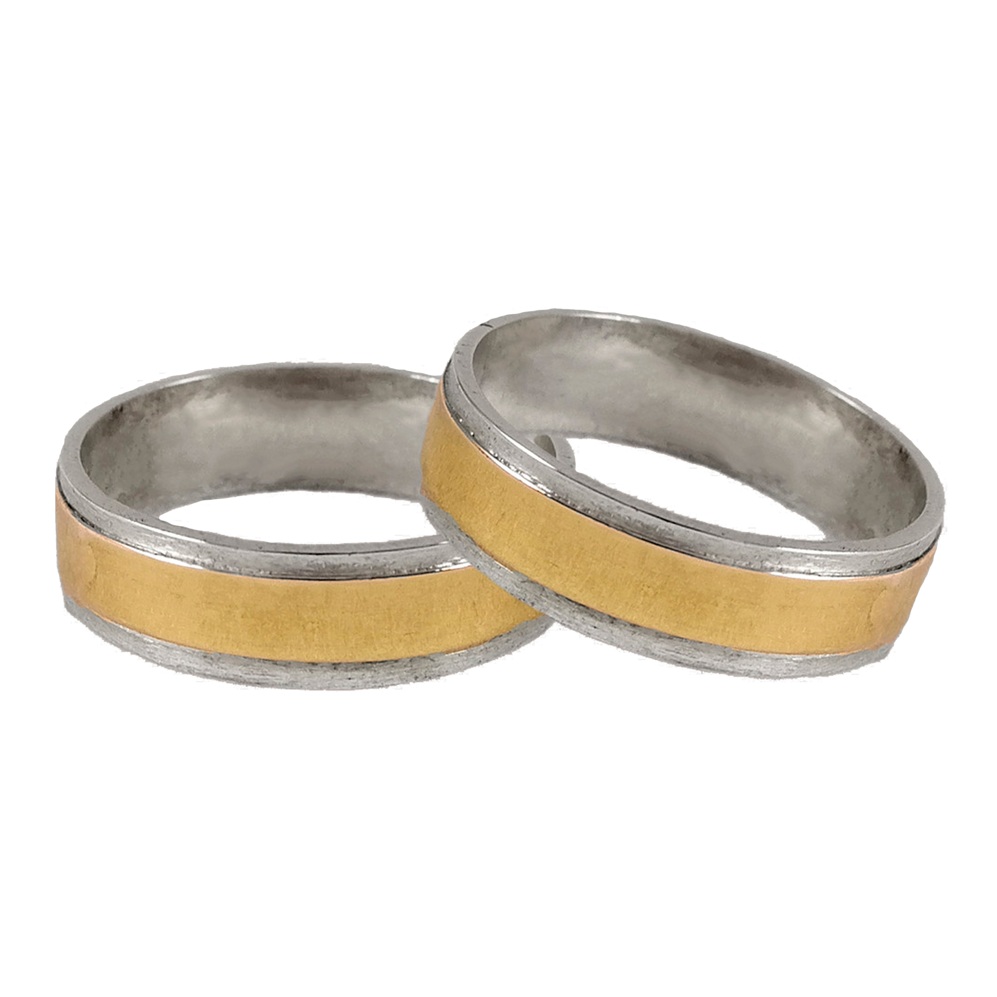 PAR DE ALIANZAS DE PLATA CON APLIQUE EN ORO MODELO LISO, APLIQUES EN CENTRO